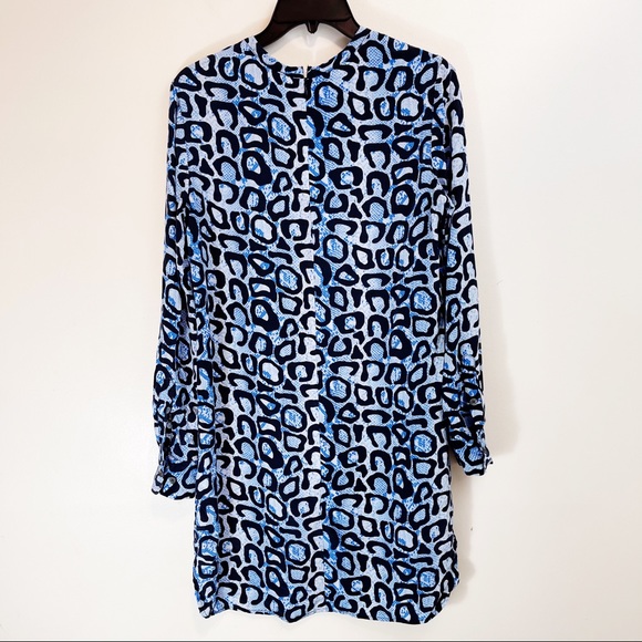 Equipment Blue Animal Print Long Sleeve Silk Dress - Picture 3 of 9